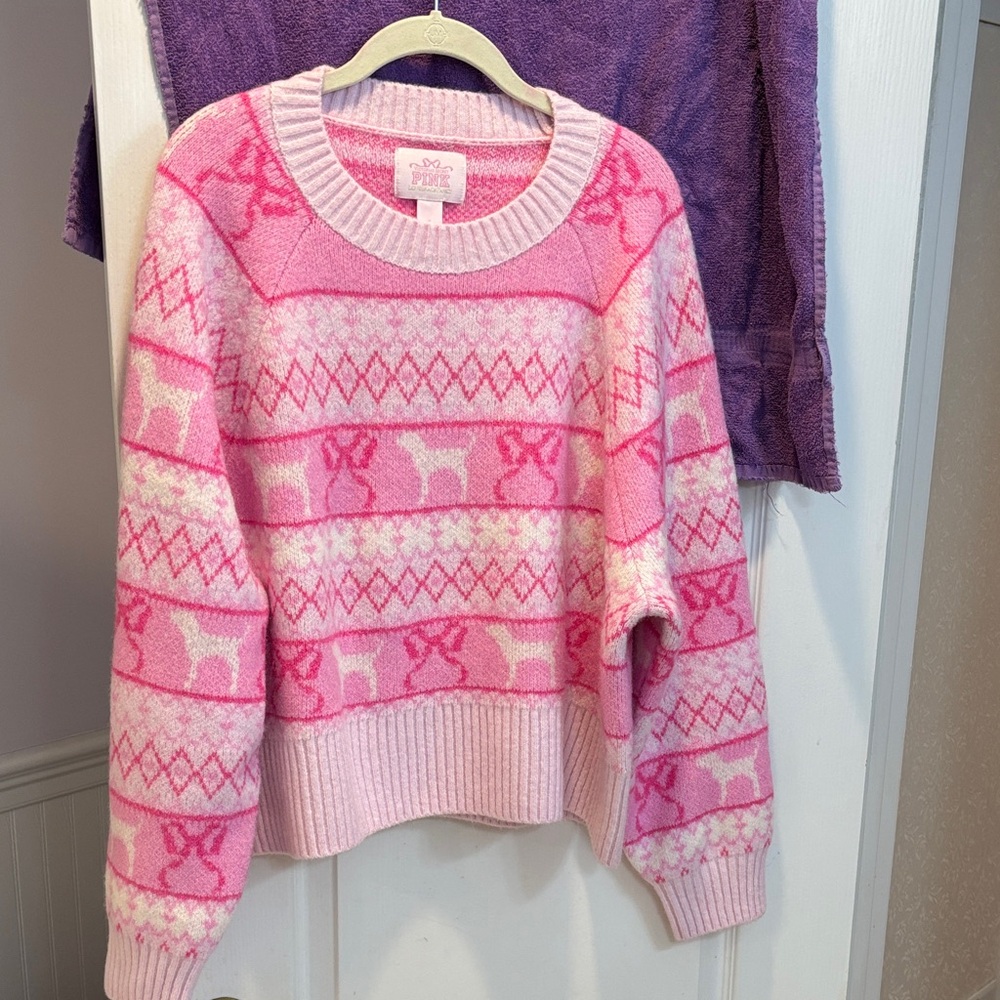 PINK Victoria's Secret Pink LoveShackFancy Coll Fair Isle Crewneck Sweater - Picture 2 of 7